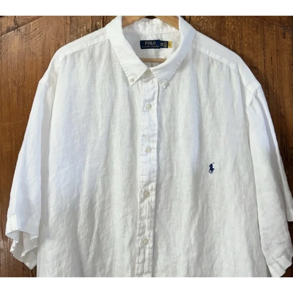 Polo Ralph Lauren Big & Tall Men's White Linen S/S Button Front Shirt Sz 4XB Big